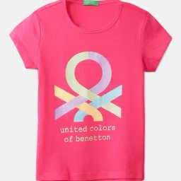 United Colors of Benetton Kids Pink Logo Print T-Shirt-image-86