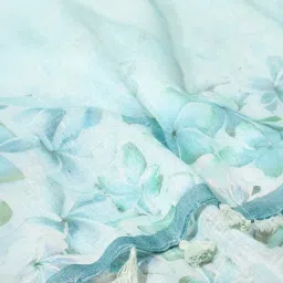 Taneira Blue Linen Printed Saree With Unstitched Blouse image 5