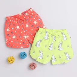Bumzee Kids Coral & Green Cotton Printed Shorts (Pack of 2)-image-46