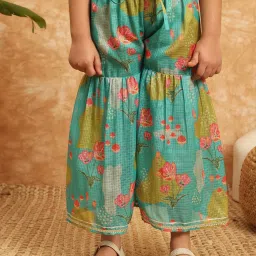 READIPRINT FASHIONS Kids Mint Green Printed Kurti with Gharara image 5