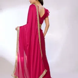 FABMORA Pink Embroidered Saree With Unstitched Blouse image 2