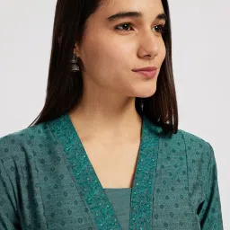 Span Mystery Green Rayon Printed Three-Quarter Sleeves Kurta image 5