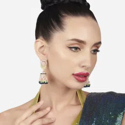 Zaveri Pearls Set of 2 Multicolor Stones Beads Clustered Traditional Jhumka Earrings-ZPFK17984 image 5