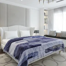 Monte Carlo Gala Glow Blue & Grey Printed Heavy Winter 290 GSM Double Bed Blanket image 4