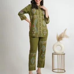 Kaftanize Green Chakori Printed Shirt And Pant image 5