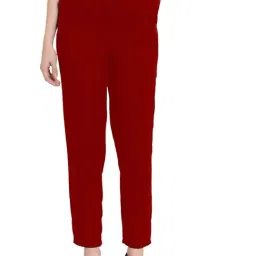 PATRORNA Maroon Mid Rise Slim Fit Trousers-picture-34