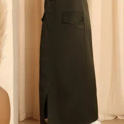 NEUDIS Olive Cotton Ankle Length Skirt image 3