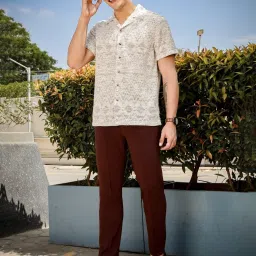 Thomas Scott Maroon Regular Fit Self Design Shirt image 5