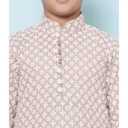 AJ Dezines Kids Peach & White Embroidered Full Sleeves Kurta with Pyjamas image 5