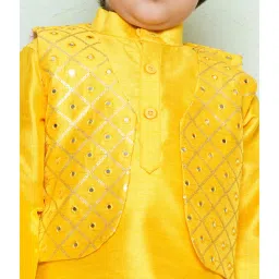 AJ Dezines Kids Mustard Embellished Full Sleeves Kurta, Dhoti with Waistcoat image 5