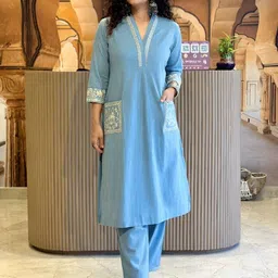 MILAAV Women Ethnic Motifs Embroidered Regular Thread Work Pure Cotton Kurta with Trousers-picture-13