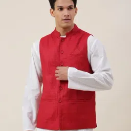 Fabindia Red Regular Fit Woven Design Jacket-picture-17