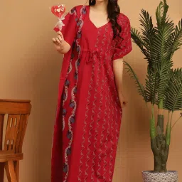 Secret Wish Red Cotton Printed Kaftan image 5