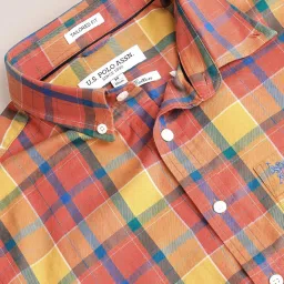 U.S. Polo Assn. Orange Cotton Regular Fit Checks Shirt image 5