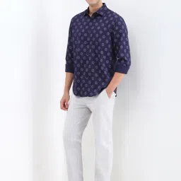 Allen Solly Navy Cotton Slim Fit Printed Shirt image 5