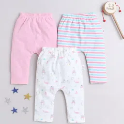 Bumzee Kids Pink & White Printed Pants (Pack Of 3)-picture-24