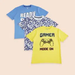 Pantaloons Junior Kids Multicolor Cotton Printed T-Shirt (Pack of 3)-image-72