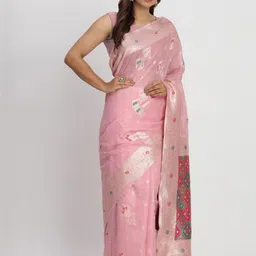 Mitera Woven Design Zari Linen Blend Saree image 3