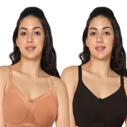 IN CARE Beige & Black Non-Wired Full Coverage T-Shirt Bra - Pack of 2-picture-14