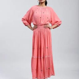 Label Ritu Kumar Coral Embroidered Fit & Flare Dress-picture-13