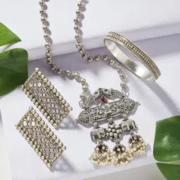 Ahilya Jewels 92.5 Sterling Silver Kirthimuka Rawa Necklace Set-image-12