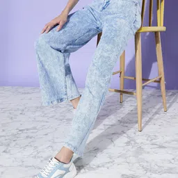 Kook N Keech Women Faded Blue Wide Heavy Fade Stretchable Vacay Chill Graphic High Jeans-image-27