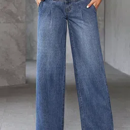 Glossia Women Loose Wide Leg High-Rise Light Fade Acid Wash Stretchable Jeans-image-55