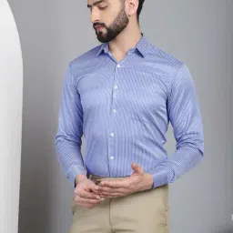 Indian Needle Blue Regular Fit Striped Cotton Shirt-image-8