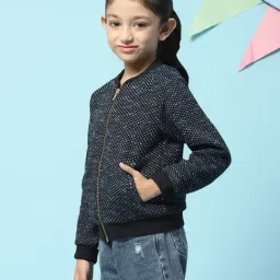 BIBA Girls Navy Self Design Full Sleeves Jacket image 4
