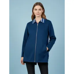 Qurvii Navy Solid Long Sleeves Jacket-image-17