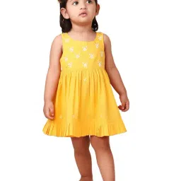 Fabindia Kids Light Yellow Embroidered Dress-image-23