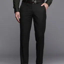 Louis Philippe Black Regular Fit Striped Trousers-picture-43