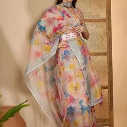 Moda Rapido Floral Zari Linen Blend Saree image 2