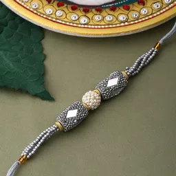 Voylla Unisex Blue Silver Beaded and Pearls Rakhi-picture-28