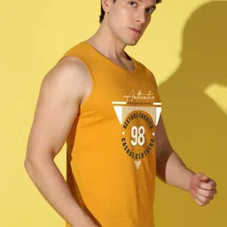 WOOSTRO Pack Of 2 Printed Combed Cotton Gym Vests -VWS26(BKLN ORANGE)(98 MUSTARD) image 2
