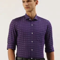 Peter England Men Slim Fit Opaque Checked Formal Shirt-picture-10
