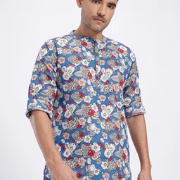Anouk Rustic Floral Print Pure Cotton Band Collar Roll-Up Sleeves Straight Kurta image 3