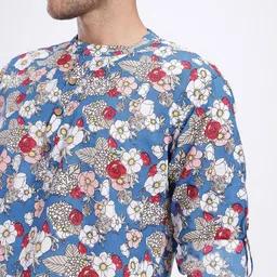 Anouk Rustic Floral Print Pure Cotton Band Collar Roll-Up Sleeves Straight Kurta image 2