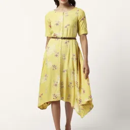 Akkriti by Pantaloons Yellow Floral Print Assymetric Dress-picture-10