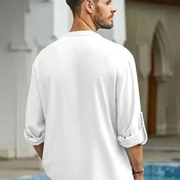 AMRIT TOP WEAR Men Solid Straight Kurta White image 3