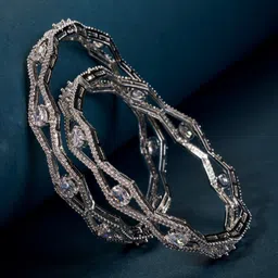 Opal Touch Set of 2 Rhodium-Plated American Diamond Studded Bangles-picture-22