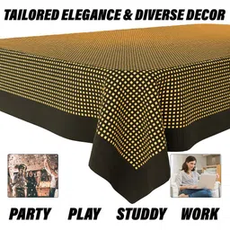 Aura Yellow & Black Barik Check Cotton Anti-Skid Rectangle 4 Seater Table Cover image 5