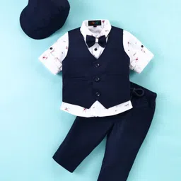 Robo Fry 4 Piece Full Sleeves Printed Party Suit With Bow Waistcoat - Blue-picture-16