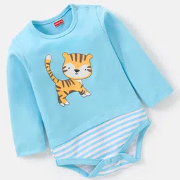 Babyhug 100% Cotton Knit Full Sleeves Onesies Cat Print - Blue-picture-21
