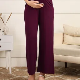 Zelena Viscose Extra Stretchable Solid Maternity Trouser - Burgundy-picture-17