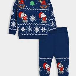 Mi Arcus 100% Cotton Peanuts Featuring Full Sleeves Snoopy Printed Sweater & Coordinating Pajama Set - Blue-picture-17