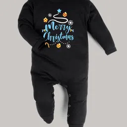 FFlirtygo Christmas Theme Cotton Full Sleeves Merry Christmas Printed Romper - Black-picture-17
