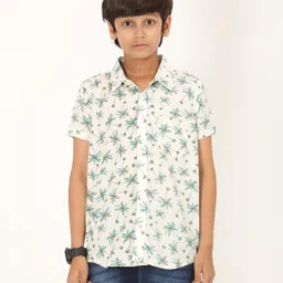 Zion Cotton Half Sleeves Palm Tree Printed Shirt - Off White-picture-17