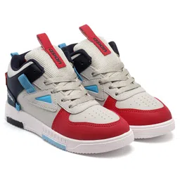 Asian Colour Blocked Sneakers - Grey Navy Blue & Red-image-33