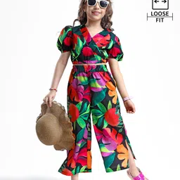 ollington st. Ollington St.Poly Cotton Co-Ord Set of Half Sleeve Top & Culottes with Tropical Print - Black & Red-picture-26